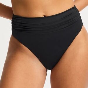NWT Seafolly Black High-Waist Ruched Bikini Bottoms in Size 6